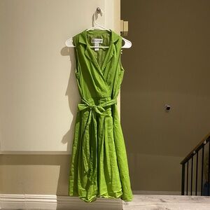 Jessica Howard vintage sleeveless Green Cotton Dress with Tie Waist, size 6